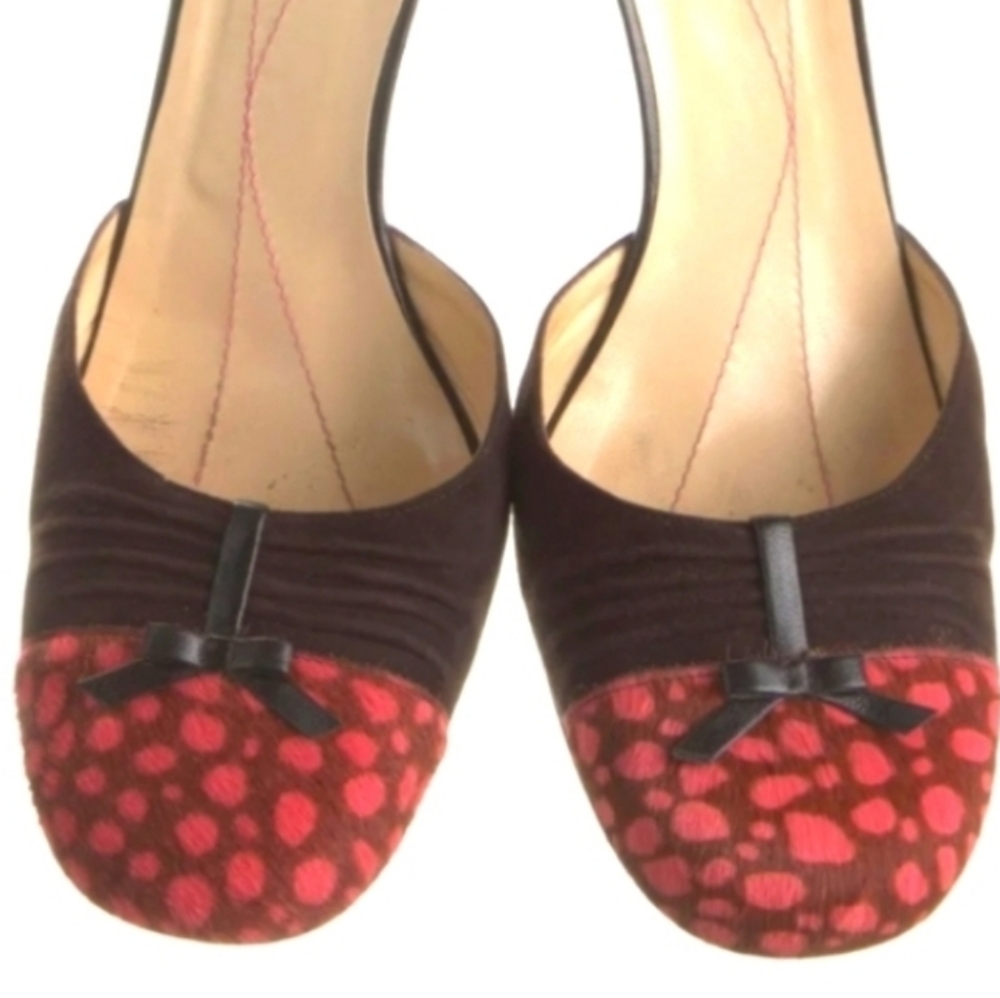 KATE SPADE Vintage Pony Hair Polka Dot Ankle Strap Heels 9.5 Red Black Rare - Picture 6 of 9